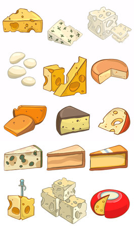 Cheese types icons detailed photo realistic vector set. Vector illustrationのイラスト素材