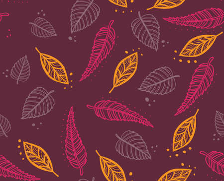 Orange and yellow leaves on a blue background. Seamless Pattern. Vector illustrationのイラスト素材