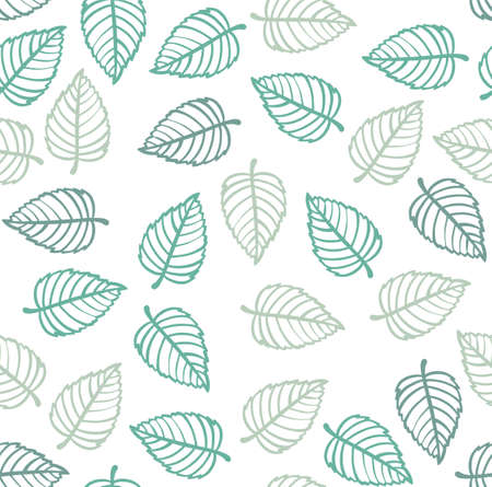 Seamless Blue Leaves Pattern in White Background. Vector illustrationのイラスト素材