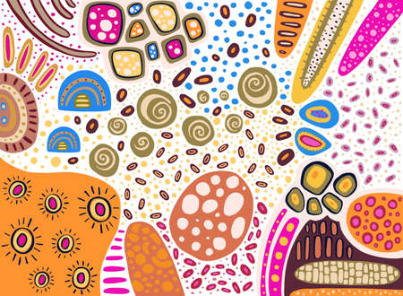 Colorful hand-drawing drawing of blue-green orange and fuchsia on a white background. Vector illustrationのイラスト素材