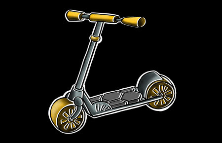 scooter handmade illustration, black background. High quality illustration