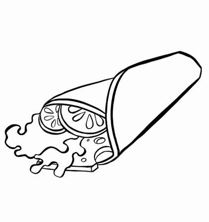 Shawarma pixel perfect linear icon. Arabian fast food. Meat wrapped with lettuce. Mexican taco. Thin line customizable illustration. Vector illustrationのイラスト素材