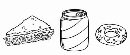 Set of nine transparent, black and white fast food icons. ... Vector illustrationのイラスト素材