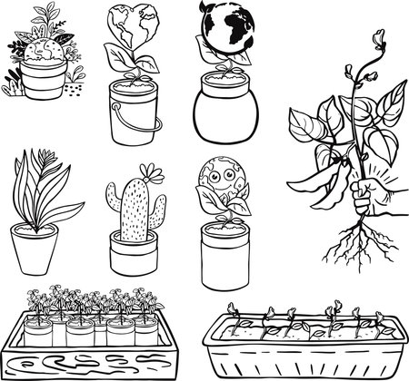 Multicolored funny childrens drawings about ecology illustrationのイラスト素材