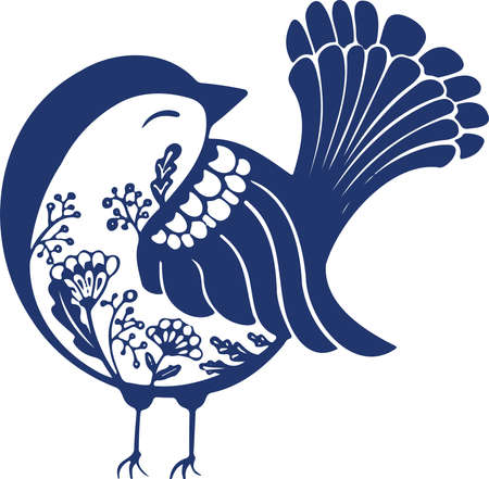 bird with flowers dark blue illustration. Vector illustrationのイラスト素材