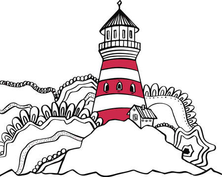 Line vector lighthouse harbor pier symbol logo black. Vector illustrationのイラスト素材