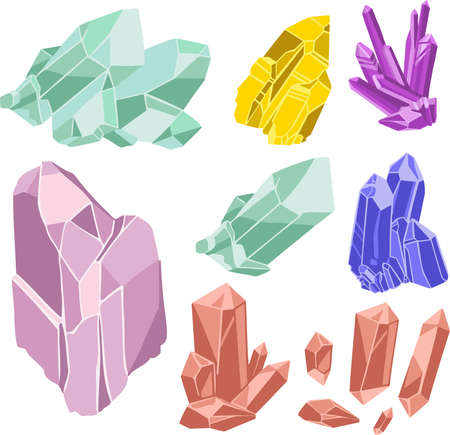 magic crystals gems and game drawingのイラスト素材