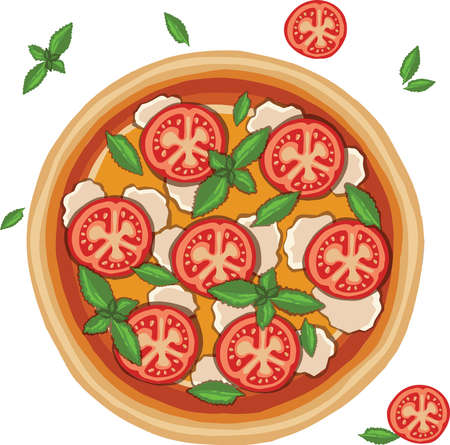 hand drawn pizza on cutting board illustration. Vector illustrationのイラスト素材
