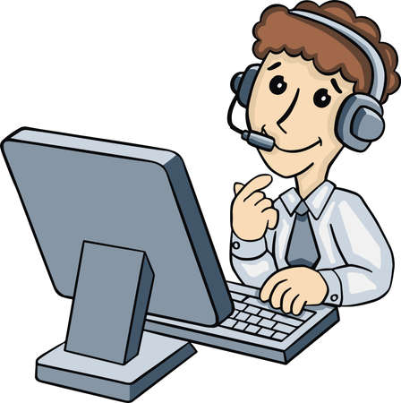 Man at the computer, service drawn iconのイラスト素材