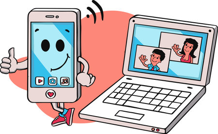 Video conferencing by phone and computer icon
