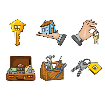 Real estate, getting the keys to a new apartment, realtor setのイラスト素材
