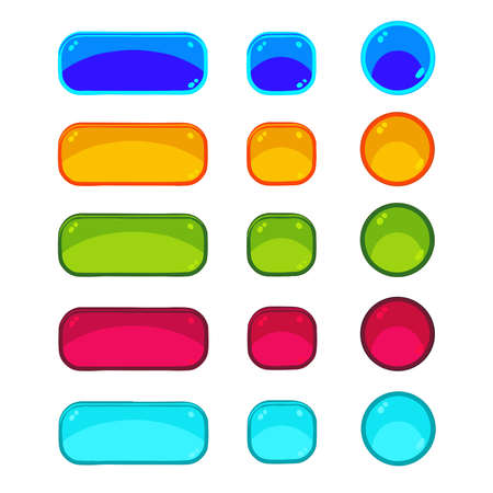 Set of multi-colored buttons of different shapes for a game or website, vector illustrationのイラスト素材