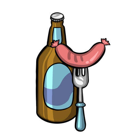 Bottle dark beer with snack sausage vector illustrationのイラスト素材