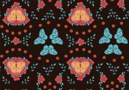 Pattern gentle butterflies dark background. vector illustration