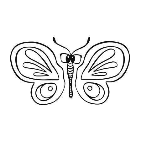 linear butterfly monochrome cartoon style illustration. vector illustrationのイラスト素材