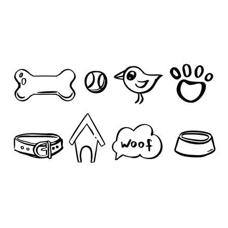 Line Set for Dogs bone bowl ball collar, symbol illustration sketch. vector illustrationのイラスト素材