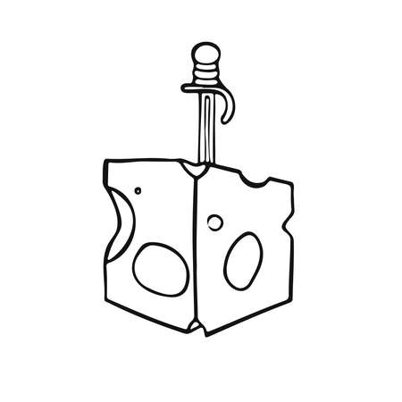 Cheese symbol in line, cartoon style outline. For restaurant menus and websites. vector illustrationのイラスト素材