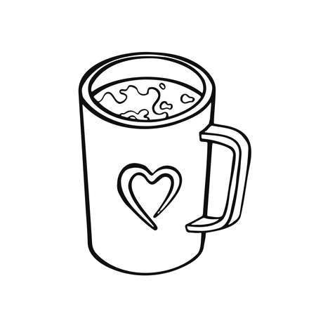 cup, coffee mug line isolated on white background. manual. vector. illustration.のイラスト素材