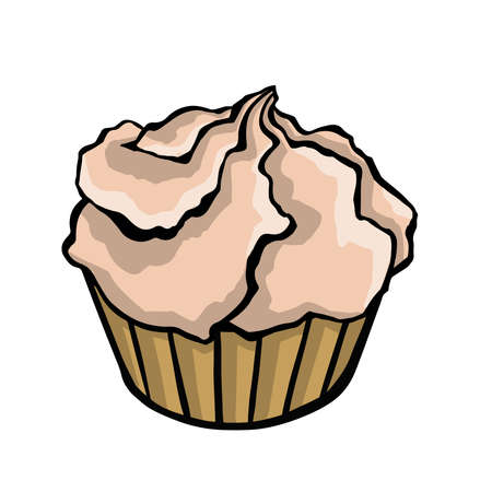 sweet cupcake with whipped cream isolated on white background. vector. vector illustrationのイラスト素材