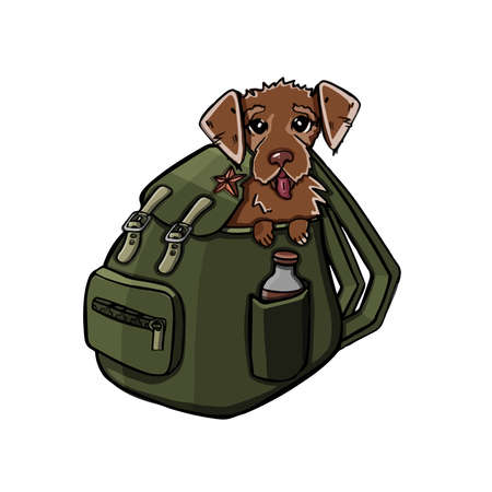 symbol of a backpack in which a dog sits tourist, for travel. vector illustrationのイラスト素材