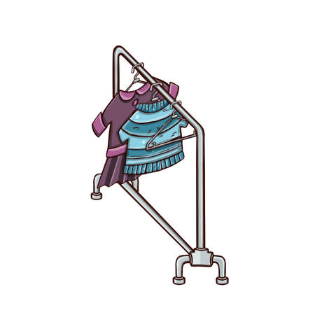 hanger, rail with clothes on hangers symbol illustration sketch. vector illustrationのイラスト素材