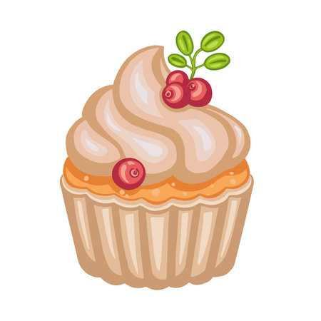sweet cupcake bun, cake dessert, hand drawn illustration. vector
