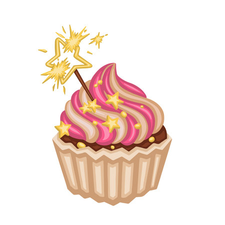 sweet cupcake bun, cake dessert, hand drawn illustration. vector