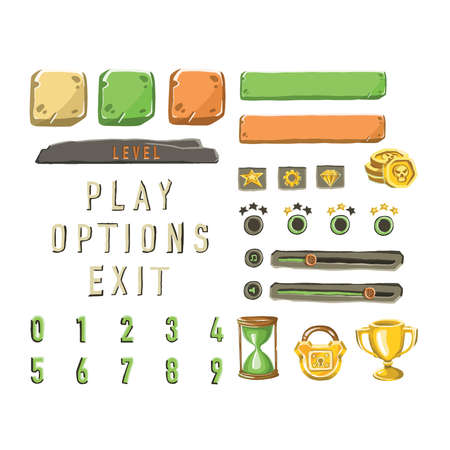 Game template with elements of game objects set illustrationのイラスト素材