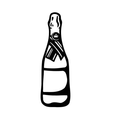 Bottle of champagne, sparkling wine illustration vector. vector illustrationのイラスト素材