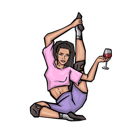 gymnast stretching and wine sportswoman yoga illustration vectorのイラスト素材