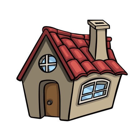 Farm, colored house with red tiles, vector illustrationのイラスト素材