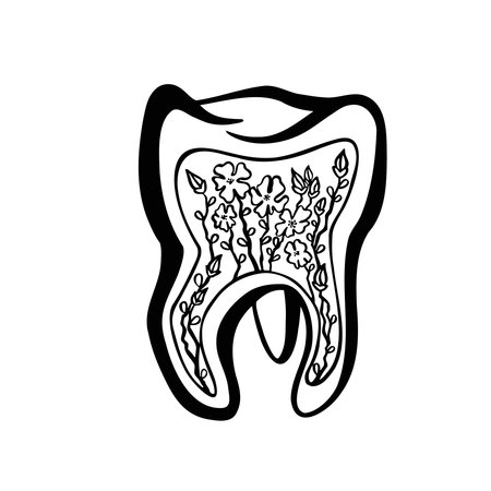 Healthy dental nerves and gums, monochrome vector illustrationのイラスト素材