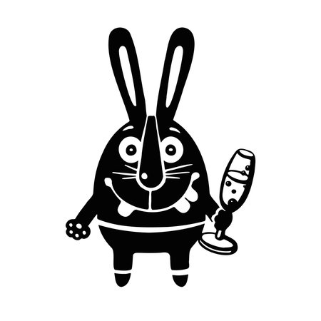Silhouette festive cartoon hare with champagne, vectorのイラスト素材