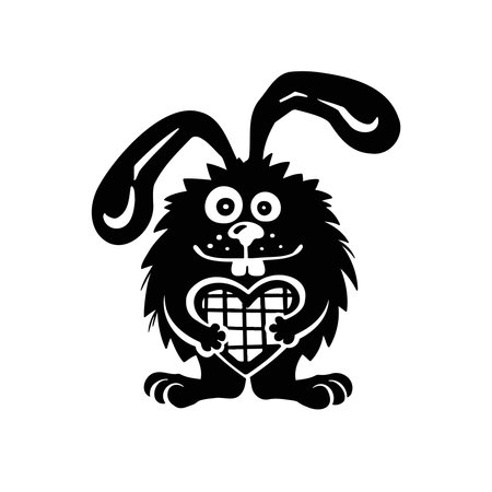 cartoon cute hare holding heart silhouette , illustrationのイラスト素材