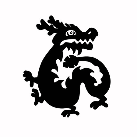Symbol of the year dragon, monster, black silhouette and vector illustrationのイラスト素材