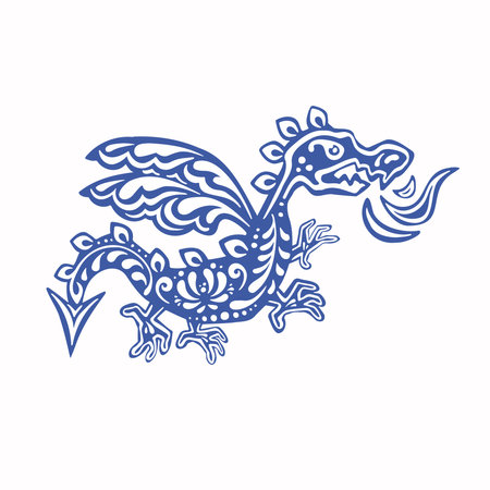 Dragon, blue ethno monster in gzhel style, vector illustrationのイラスト素材