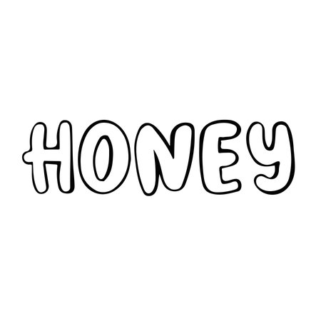 Juicy yellow calligraphy, inscription honey, vector illustrationのイラスト素材