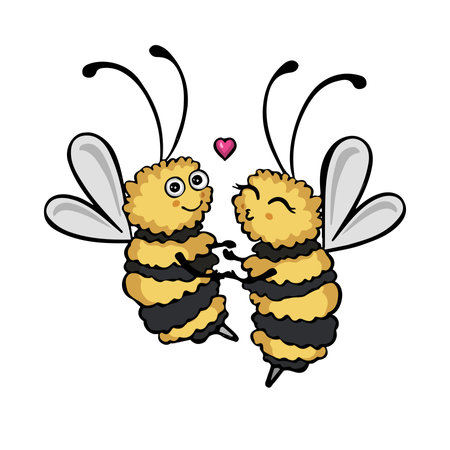 Two colored bees spinning in a dance, love, kiss, vectorのイラスト素材