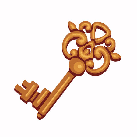Fairytale golden door key, protection, vector illustrationのイラスト素材