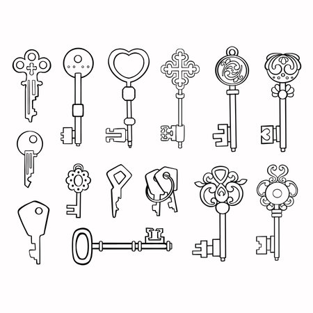 big set of linear keys, vector illustrationのイラスト素材