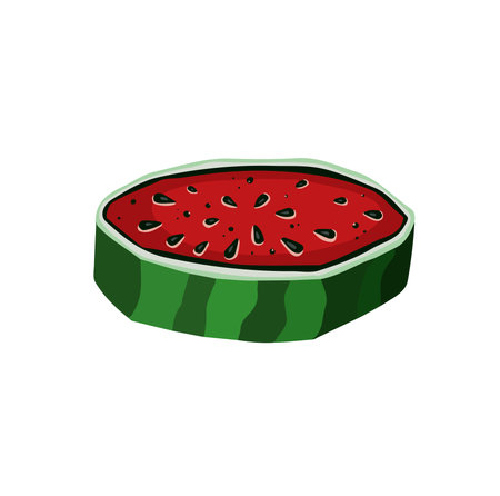 watermelon green striped and its share, hand drawn, with transparent backgroundのイラスト素材