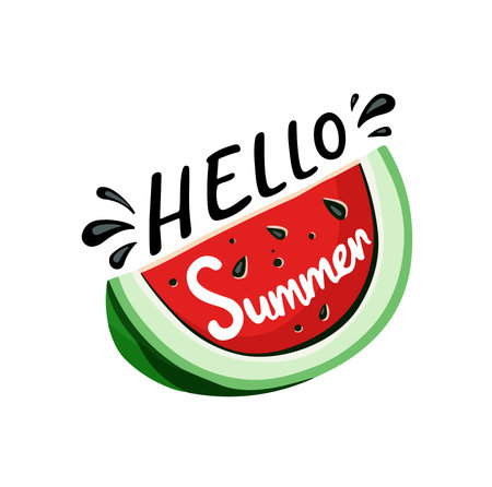 Hello summer lettering on watermelon, vector illustrationのイラスト素材