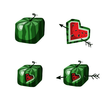 Set of colorful hand drawn watermelons with transparent backgroundのイラスト素材