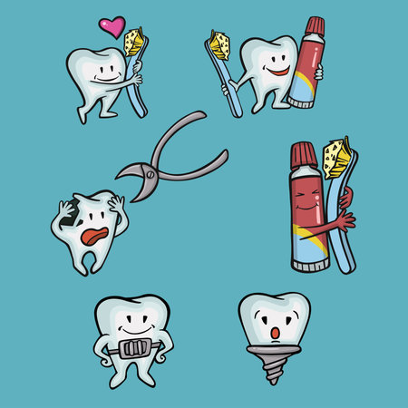 set of oral hygiene teeth and gumsのイラスト素材