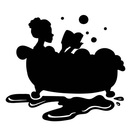 woman in the bathroom reading a book, relaxのイラスト素材