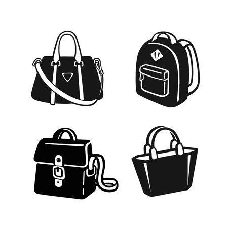 A set of drawings with various briefcases, bags. Silhouette vectorのイラスト素材