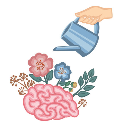 mental health, the brain is watered from a watering can vectorのイラスト素材