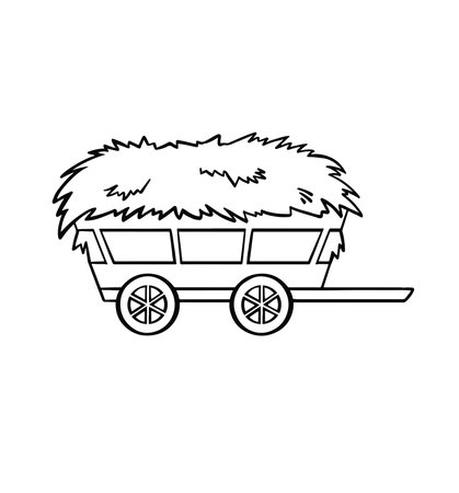 Wooden cart with hay line symbol. vector illustrationのイラスト素材