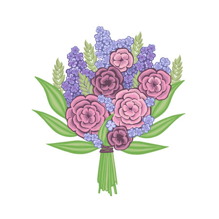 A colorful festive bouquet of wildflowers and lilacs.のイラスト素材