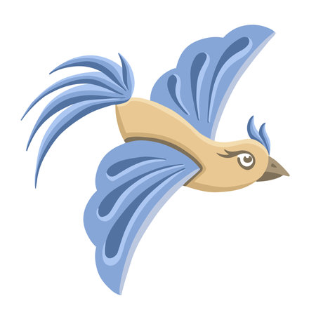 Flight blue bird with crest, hand drawn vectorのイラスト素材